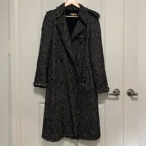 Michael Kors Black and White Tweed Silk Blend Trench Coat